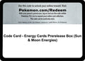 Code Card - Energy Cards Prerelease Box (Sun & Moon Energies)