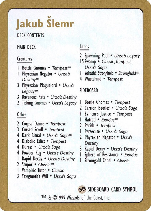 1999 Jakub Slemr Decklist Card