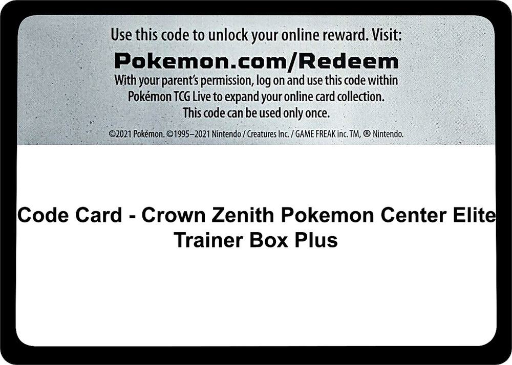 Code Card - Crown Zenith Pokemon Center Elite Trainer Box Plus