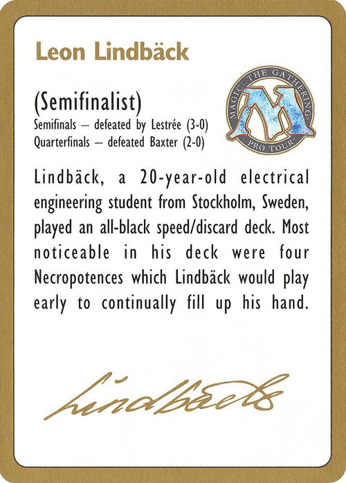 1996 Leon Lindback Biography Card