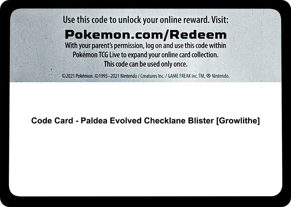 Code Card - Paldea Evolved Checklane Blister [Growlithe]
