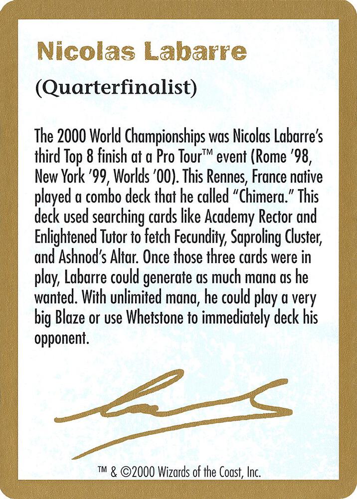 2000 Nicolas Labarre Biography Card
