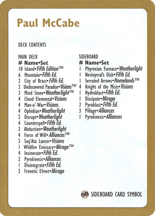 1997 Paul McCabe Decklist Card