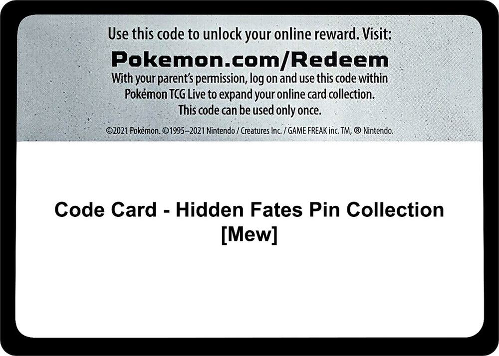 Code Card - Hidden Fates Pin Collection [Mew]