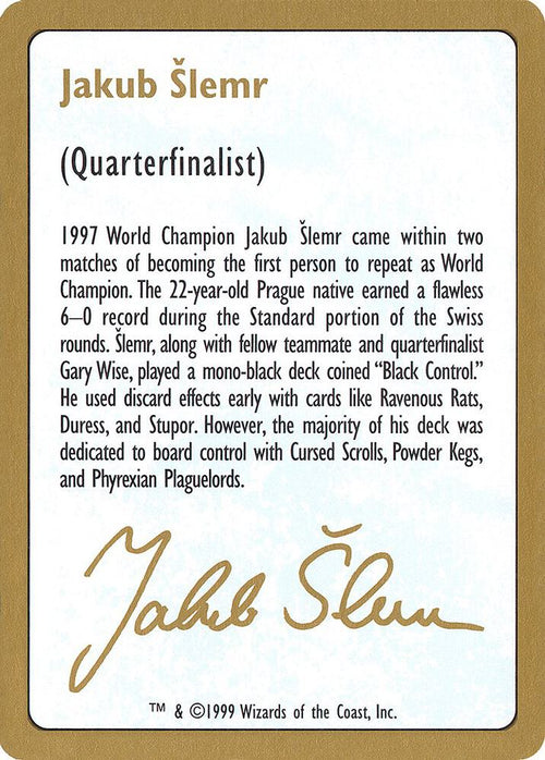 1999 Jakub Slemr Biography Card