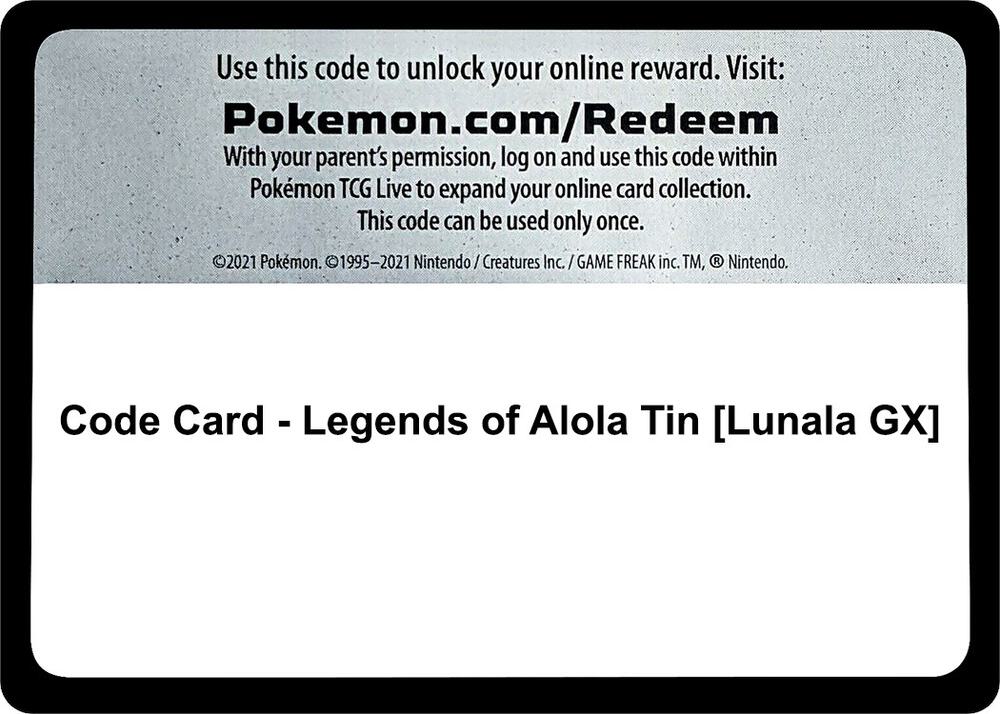 Code Card - Legends of Alola Tin [Lunala GX]