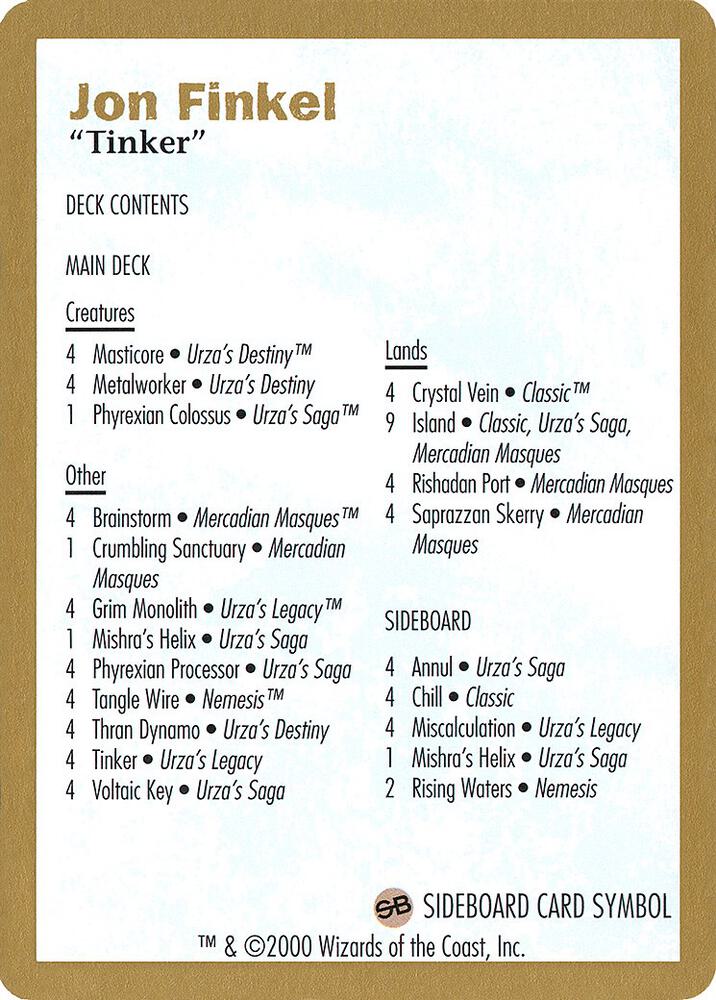 2000 Jon Finkel Decklist Card