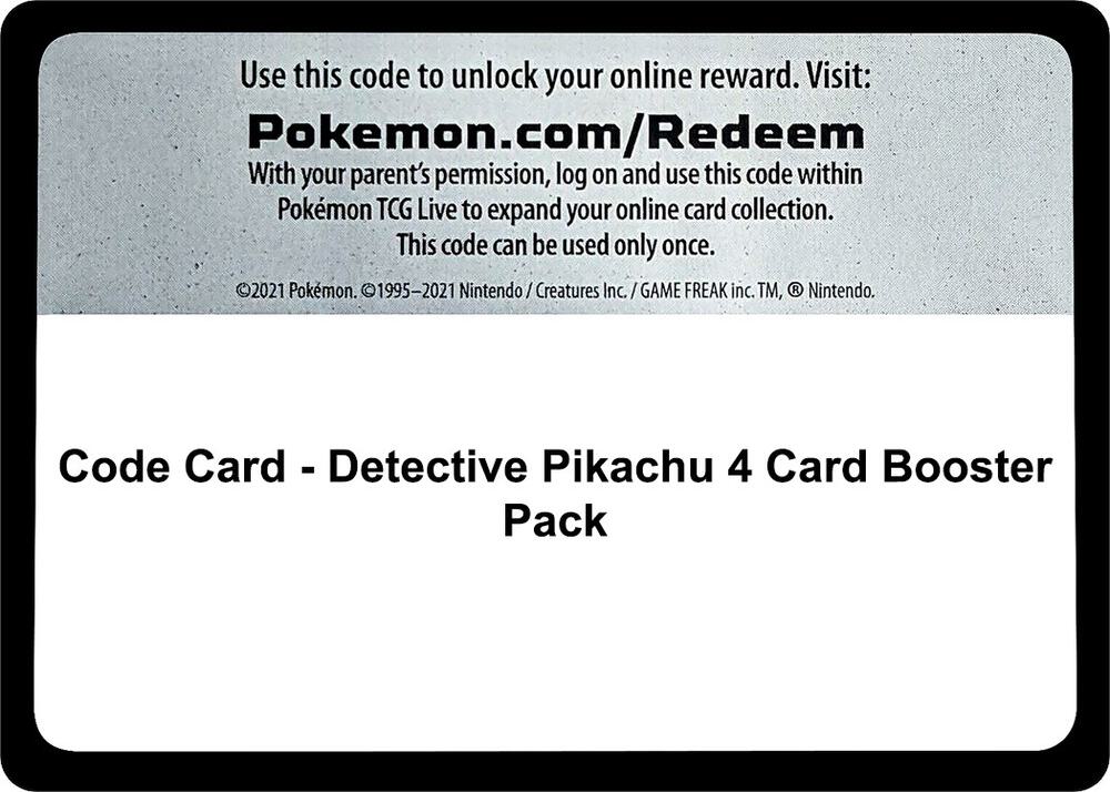 Code Card - Detective Pikachu 4 Card Booster Pack