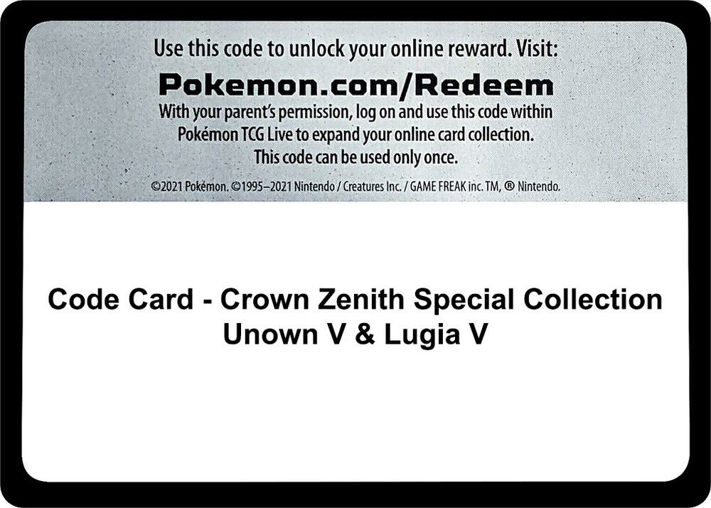 Code Card - Crown Zenith Special Collection [Unown V & Lugia V]