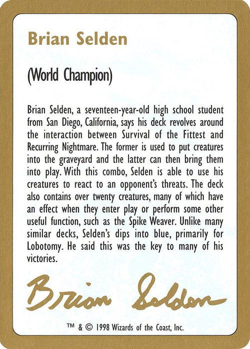 1998 Brian Selden Biography Card
