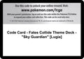 Code Card - Fates Collide Theme Deck - "Sky Guardian" [Lugia]