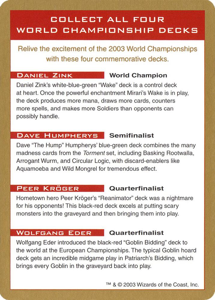 2003 World Championship Advertisement Card