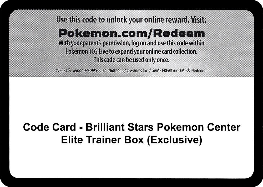Code Card - Brilliant Stars Pokemon Center Elite Trainer Box (Exclusive)