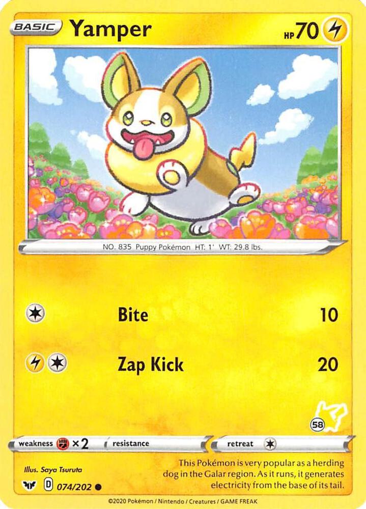 Yamper - 074/202 (#58 Pikachu Stamped)