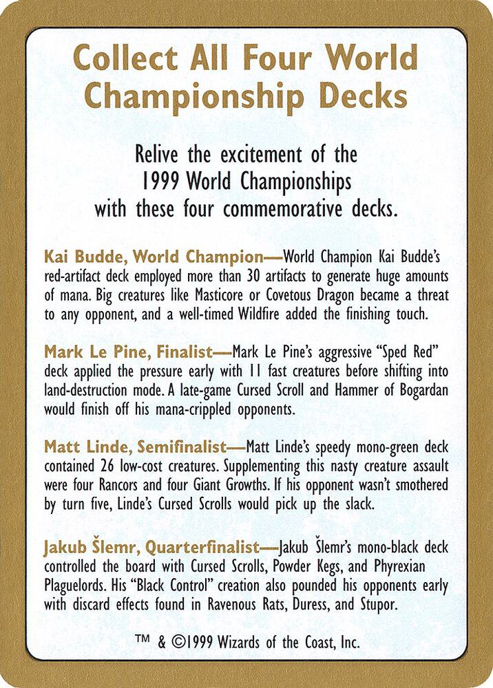 1999 World Championship Advertisement Card