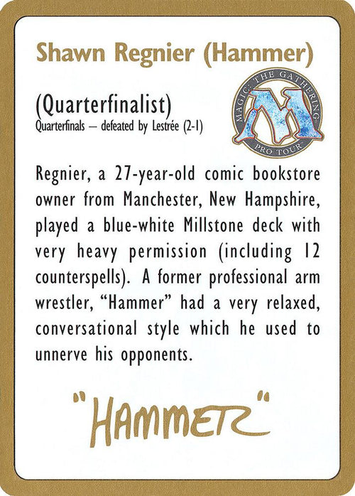 1996 Shawn "Hammer" Regnier Biography Card