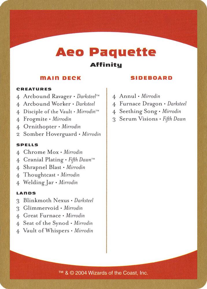 2004 Aeo Paquette Decklist Card