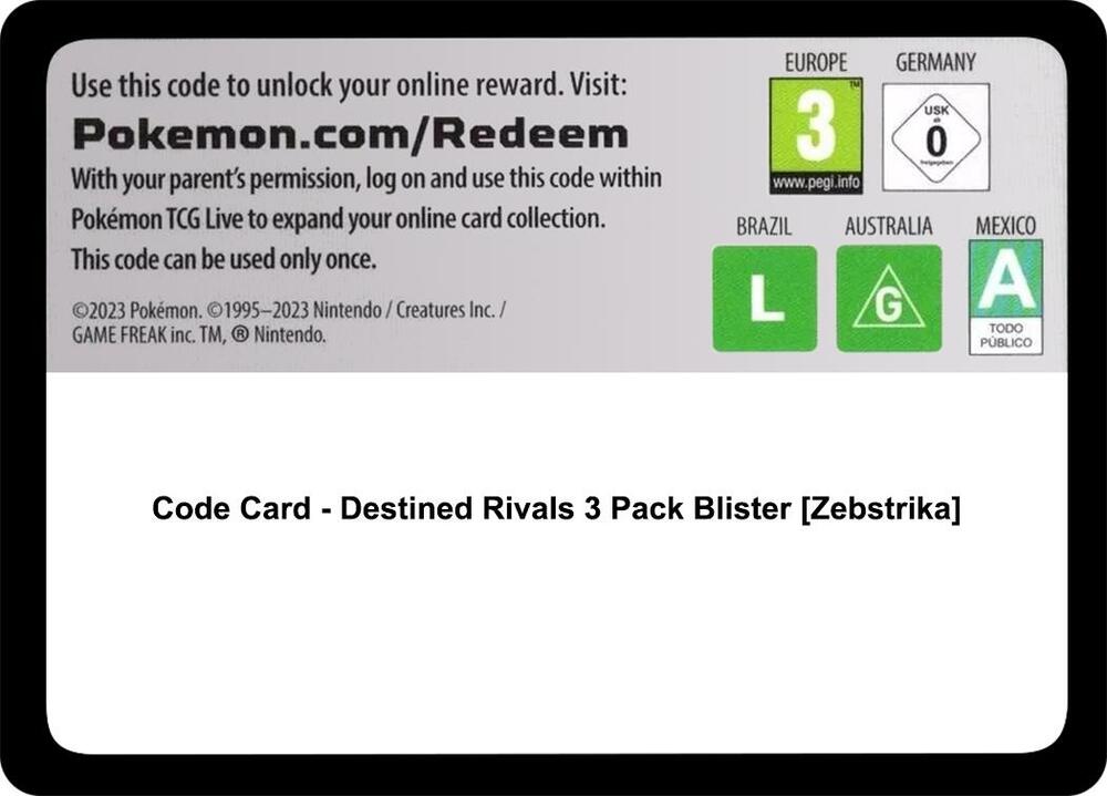 Code Card - Destined Rivals 3 Pack Blister [Zebstrika]