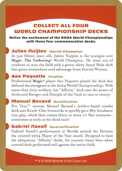 2004 World Championship Advertisement Card