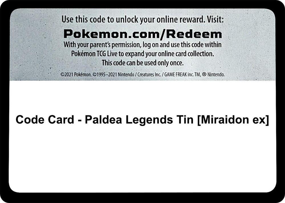 Code Card - Paldea Legends Tin [Miraidon ex]