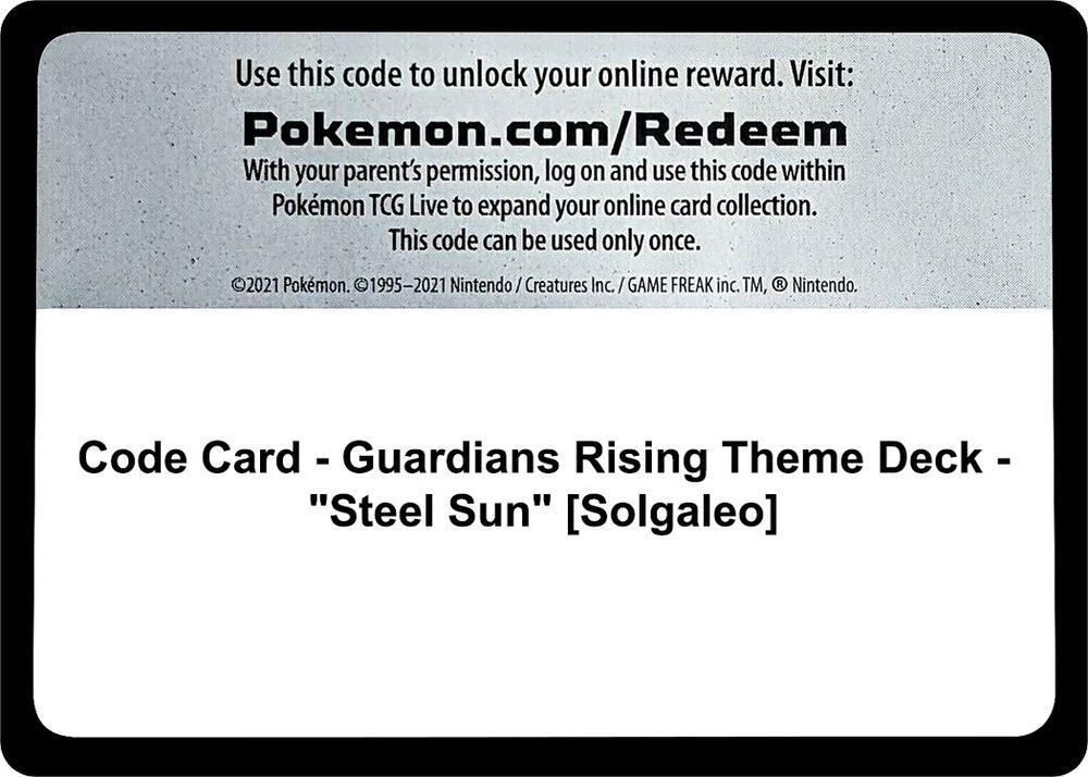 Code Card - Guardians Rising Theme Deck - "Steel Sun" [Solgaleo]