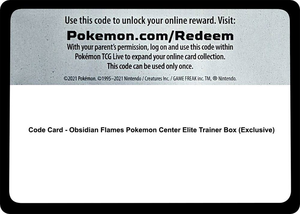 Code Card - Obsidian Flames Pokemon Center Elite Trainer Box (Exclusive)